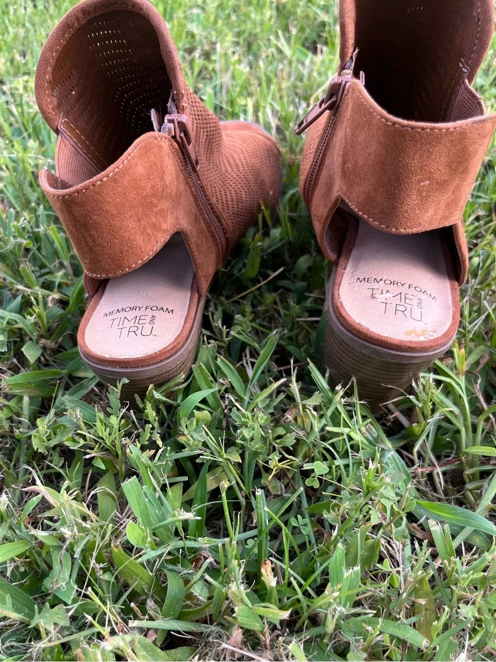 Time and Tru Brown Peep-Toe Ankle Booties